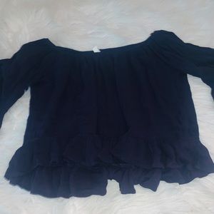 Navy Off-Shoulder Flow Top